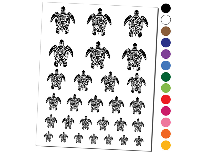 Tribal Hibiscus Sea Turtle Temporary Tattoo Water Resistant Fake Body Art Set Collection