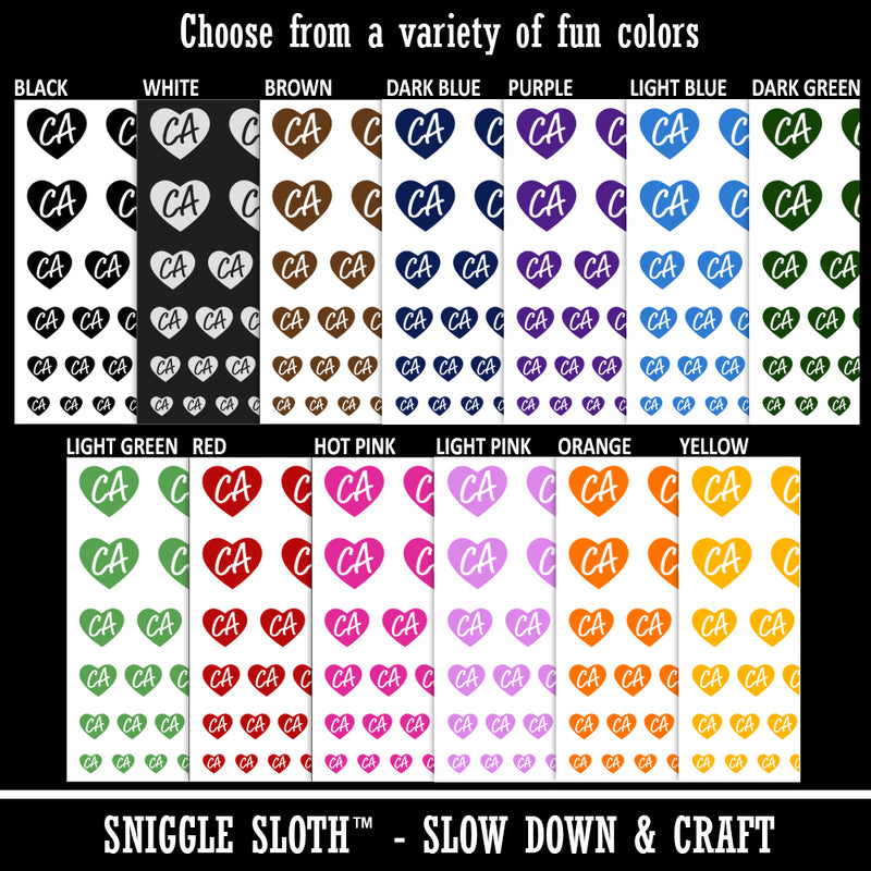 CA California State in Heart Temporary Tattoo Water Resistant Fake Body Art Set Collection