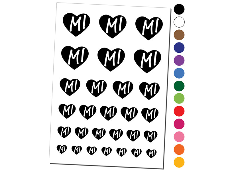 MI Michigan State in Heart Temporary Tattoo Water Resistant Fake Body Art Set Collection