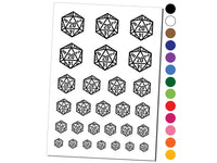 D20 20 Sided Gaming Gamer Dice Critical Role Temporary Tattoo Water Resistant Fake Body Art Set Collection