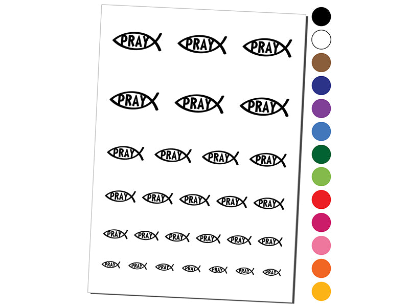 Pray Ichthys Fish Christian Sketch Temporary Tattoo Water Resistant Fake Body Art Set Collection