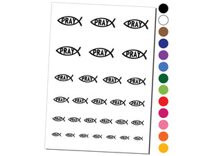 Pray Ichthys Fish Christian Sketch Temporary Tattoo Water Resistant Fake Body Art Set Collection