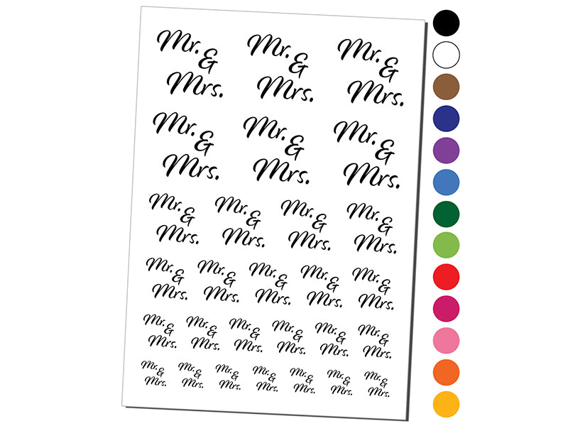 Mr. and Mrs. Married Couple Wedding Anniversary Temporary Tattoo Water Resistant Fake Body Art Set Collection