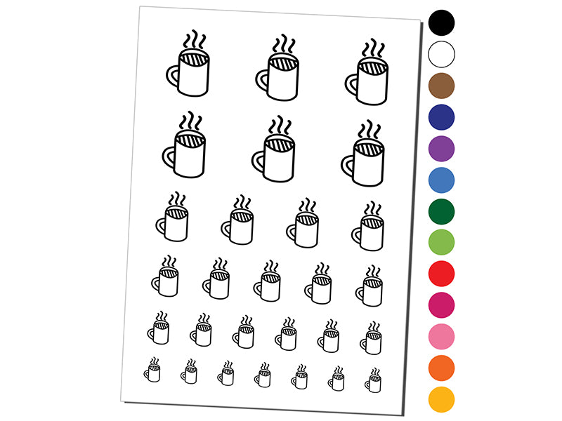 Steaming Coffee Mug Doodle Temporary Tattoo Water Resistant Fake Body Art Set Collection