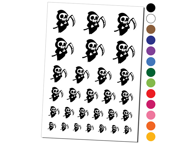 Cute Grim Reaper Death Halloween Temporary Tattoo Water Resistant Fake Body Art Set Collection
