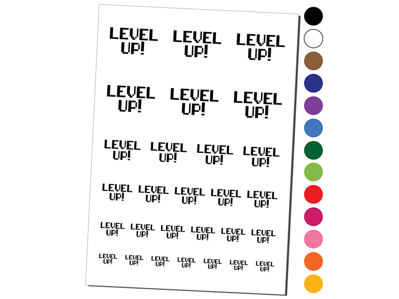 Level Up 8 Bit Digital Text Temporary Tattoo Water Resistant Fake Body Art Set Collection