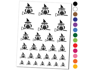 Owl with Witch Hat on Broom Halloween Temporary Tattoo Water Resistant Fake Body Art Set Collection