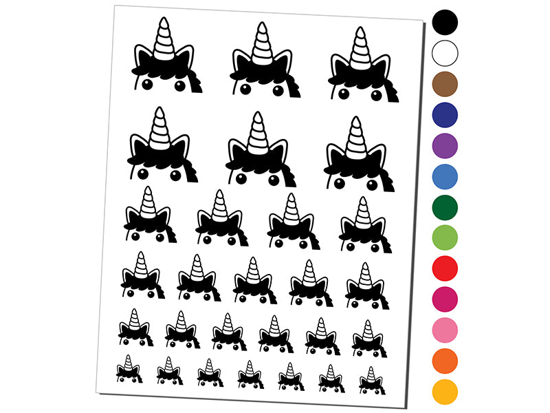 Peeking Unicorn Temporary Tattoo Water Resistant Fake Body Art Set Collection