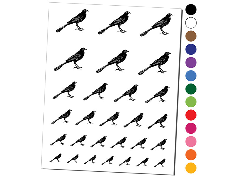 Brash Great-Tailed Grackle Black Bird Temporary Tattoo Water Resistant Fake Body Art Set Collection