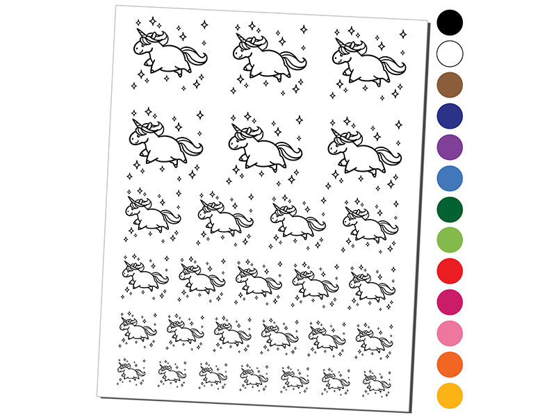 Chubby Unicorn with Stars Temporary Tattoo Water Resistant Fake Body Art Set Collection