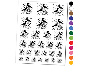 Two Ravens and Skull Halloween Doodle Temporary Tattoo Water Resistant Fake Body Art Set Collection