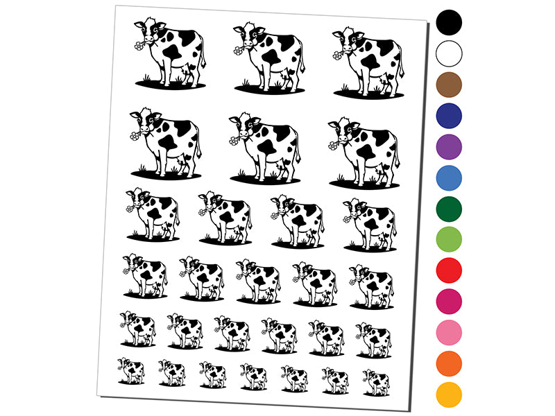 Cute Cow Eating Flower Temporary Tattoo Water Resistant Fake Body Art Set Collection