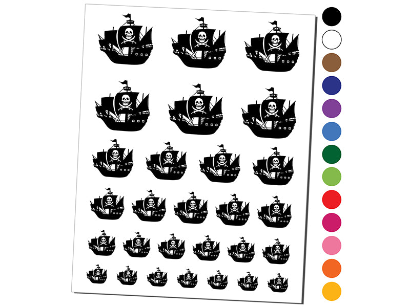 Haunted Ghost Pirate Ship with Jolly Roger Temporary Tattoo Water Resistant Fake Body Art Set Collection