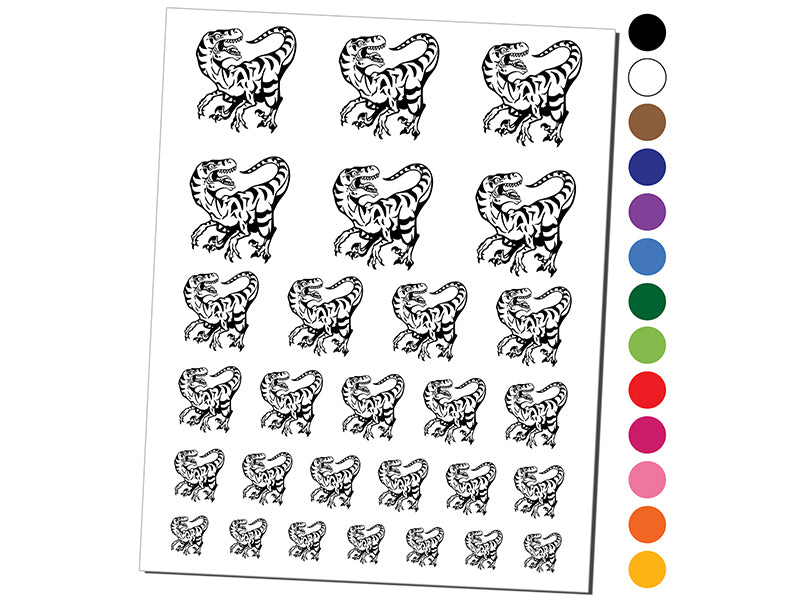 Striped Snarling Velociraptor Temporary Tattoo Water Resistant Fake Body Art Set Collection