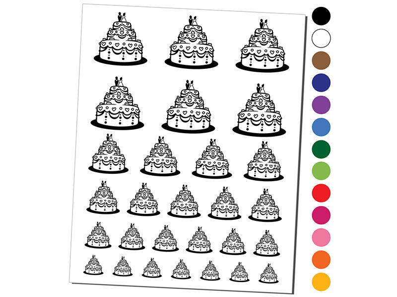 Wedding Cake with Bride and Groom Temporary Tattoo Water Resistant Fake Body Art Set Collection