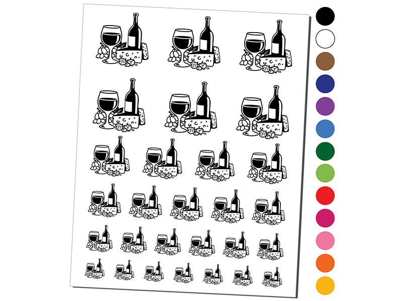 Wine and Cheese Temporary Tattoo Water Resistant Fake Body Art Set Collection