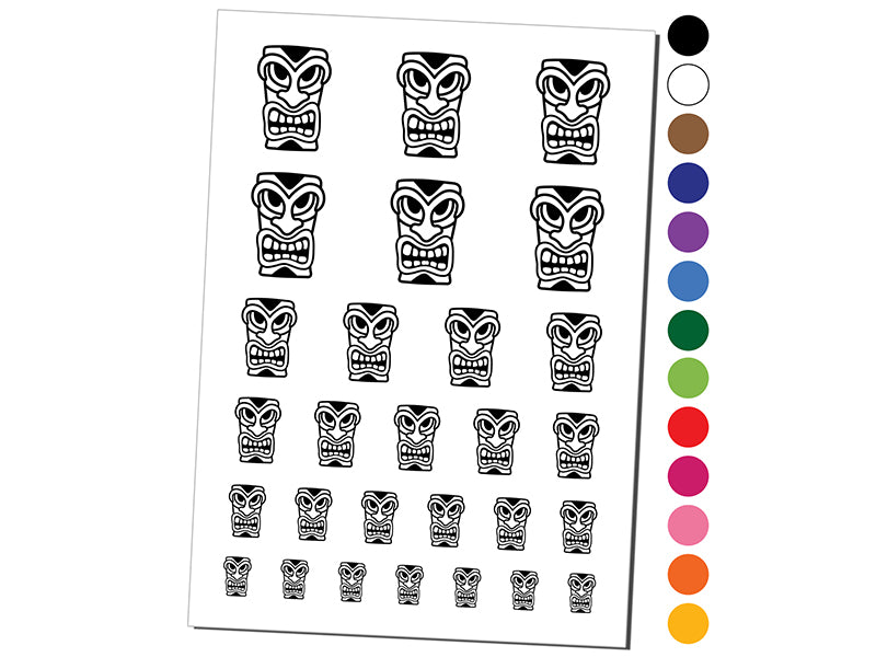 Hawaiian Tiki Head Temporary Tattoo Water Resistant Fake Body Art Set Collection