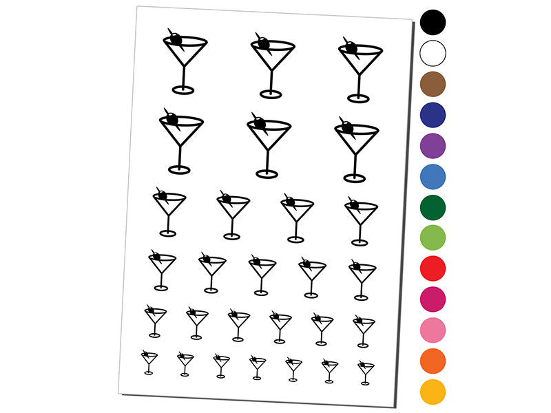Martini Cocktail with Olive Temporary Tattoo Water Resistant Fake Body Art Set Collection