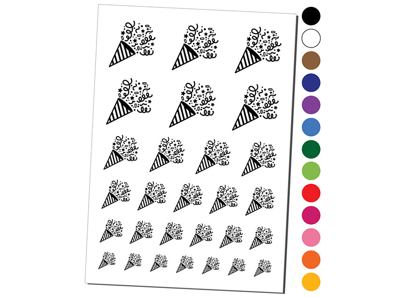 Party Popper with Confetti Temporary Tattoo Water Resistant Fake Body ...