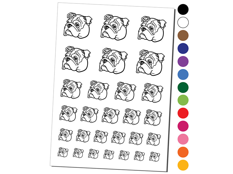 English Bulldog Head Temporary Tattoo Water Resistant Fake Body Art Set Collection