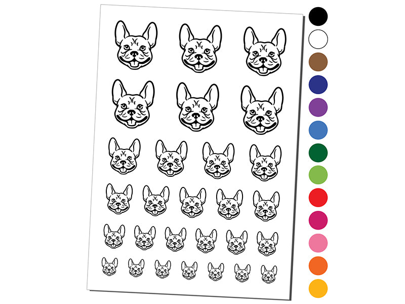 Frenchie French Bulldog Dog Head Temporary Tattoo Water Resistant Fake Body Art Set Collection