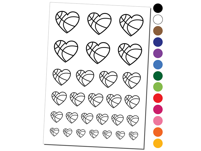 Heart Shaped Basketball Sports Temporary Tattoo Water Resistant Fake Body Art Set Collection