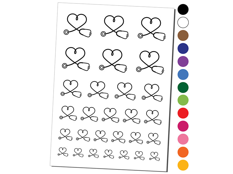 Nurse Doctor Heart Shaped Stethoscope Temporary Tattoo Water Resistant Fake Body Art Set Collection