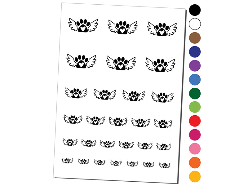 Paw Print Angel Wings with Heart Dog Cat Temporary Tattoo Water Resistant Fake Body Art Set Collection