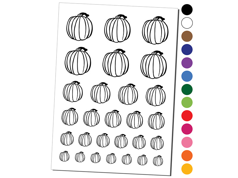 Hand Drawn Round Pumpkin Doodle Fall Thanksgiving Halloween Temporary Tattoo Water Resistant Set Collection