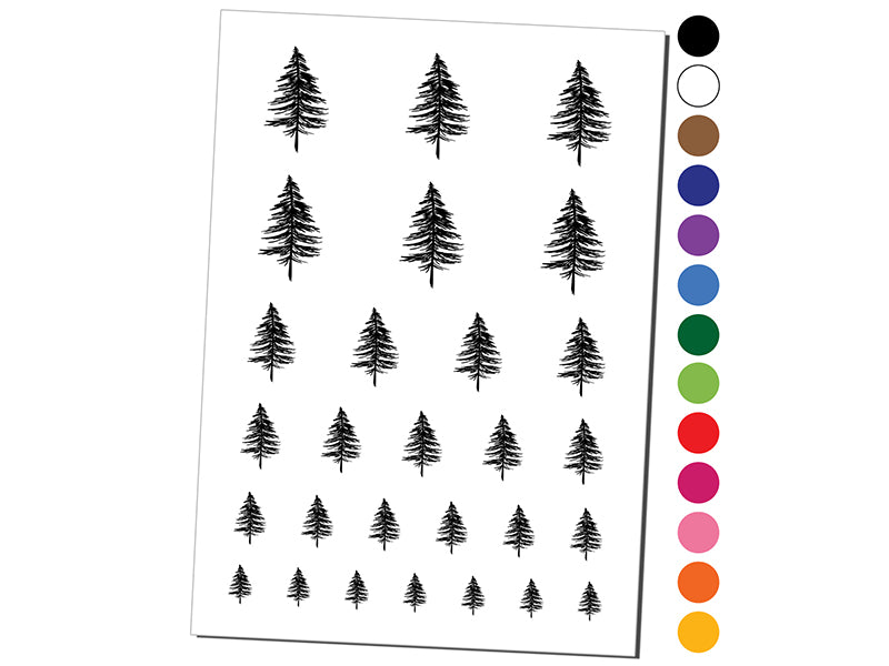 Hand Drawn Sketchy Christmas Evergreen Tree Temporary Tattoo Water Resistant Fake Body Art Set Collection