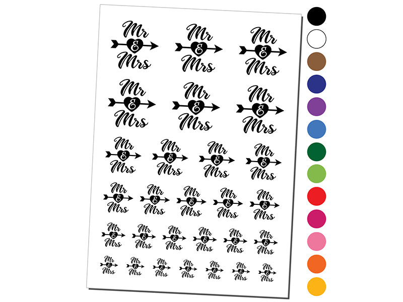 Mr and Mrs Heart and Arrow Wedding Temporary Tattoo Water Resistant Fake Body Art Set Collection