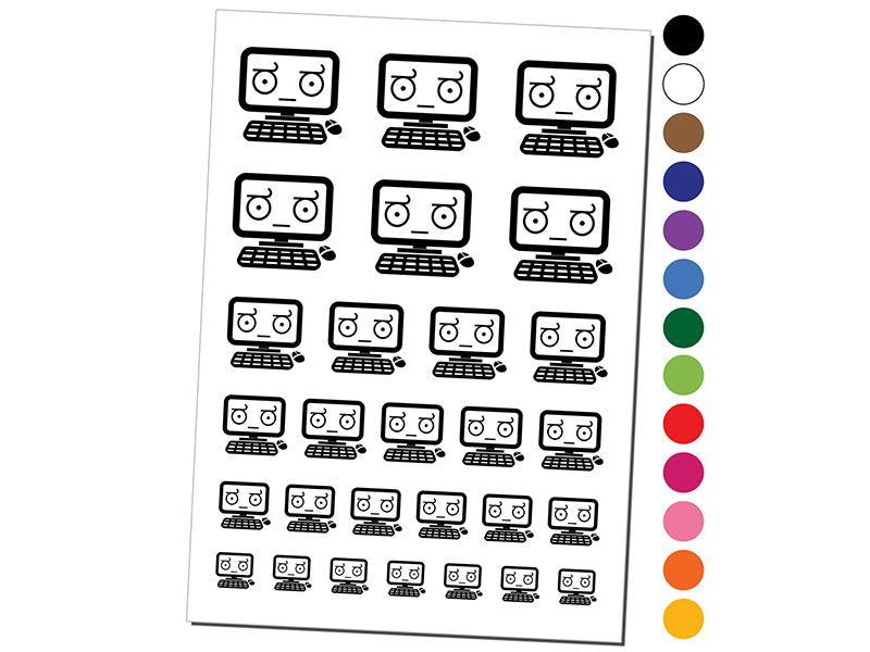 Computer Emote White Doubtful Kawaii Computer Face Emoticon Temporary Tattoo Water Resistan ...