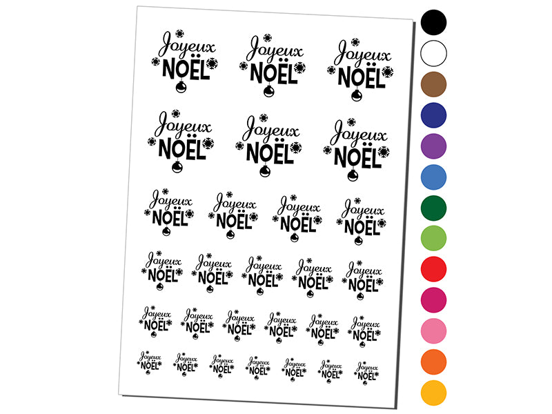 Joyeux Noel French with Christmas Ornaments and Snowflakes Temporary Tattoo Water Resistant Fake Body Art Set Collection