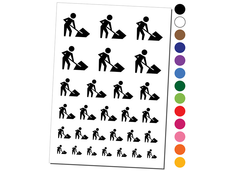 Man with Shovel Construction Zone Sign Temporary Tattoo Water Resistant Fake Body Art Set Collection