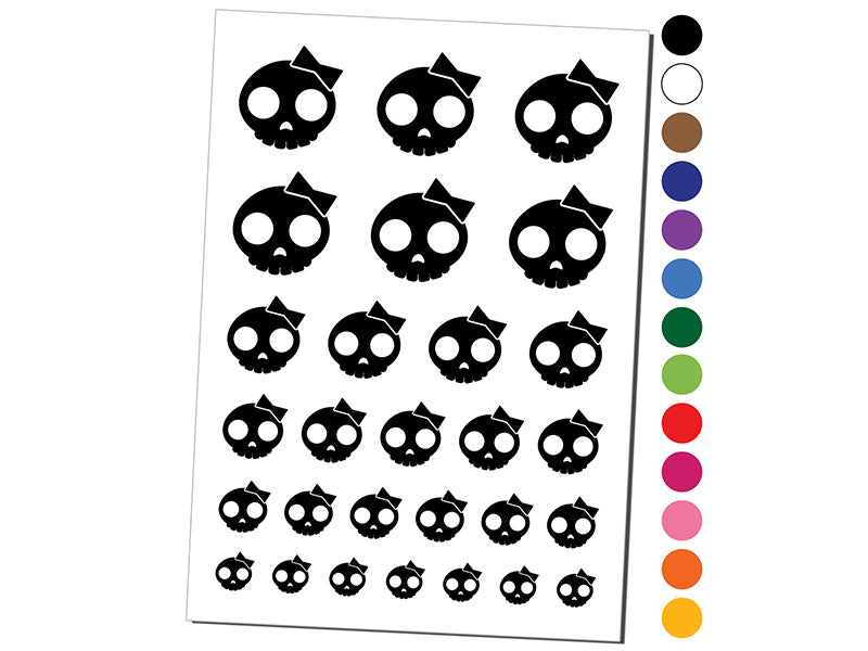 Sassy Skull with Hairbow Temporary Tattoo Water Resistant Fake Body Art Set Collection