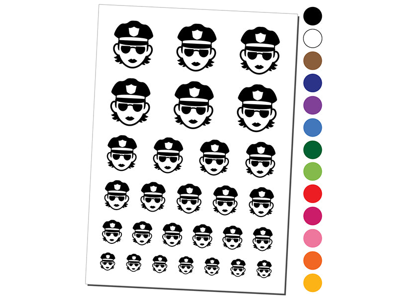 Occupation Police Officer Woman Icon Temporary Tattoo Water Resistant Fake Body Art Set Collection