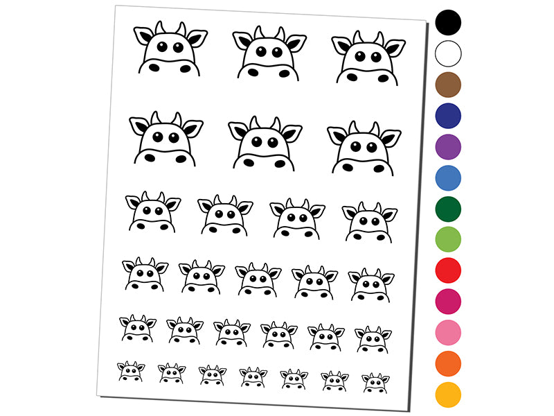 Peeking Cow Temporary Tattoo Water Resistant Fake Body Art Set Collection