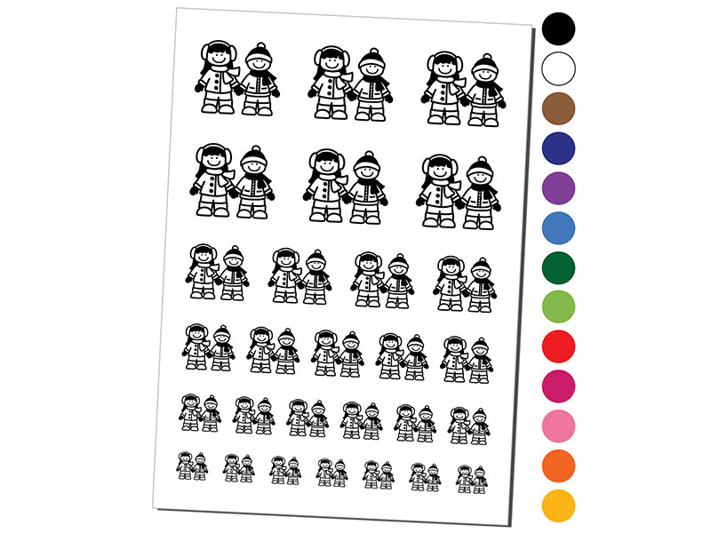Stick Figure Winter Kids Temporary Tattoo Water Resistant Fake Body Art Set Collection