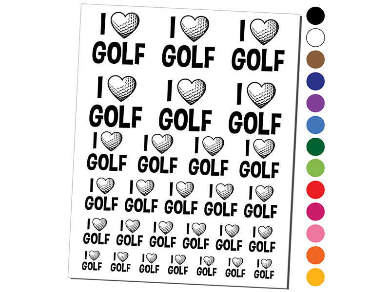 I Love Golf Heart Shaped Ball Sports Temporary Tattoo Water Resistant Fake Body Art Set Collection