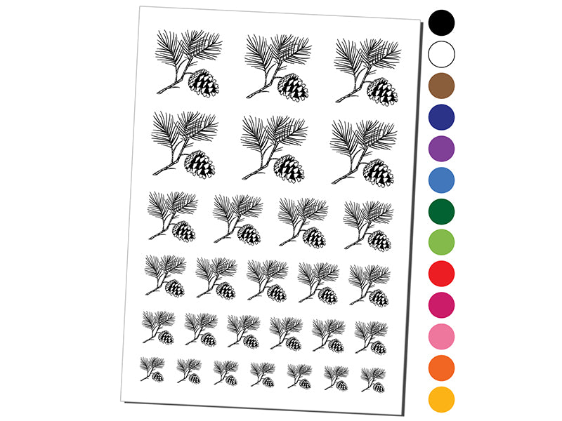 Pine Tree Branch with Pinecone Cone Winter Temporary Tattoo Water Resistant Fake Body Art Set Collection