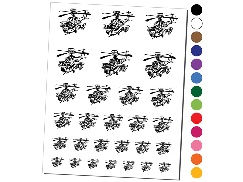 Cartoon Military Apache Attack Helicopter Chopper Temporary Tattoo Water Resistant Fake Body Art Set Collection