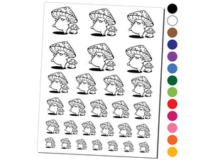 Happy Kawaii Mushroom Friends Temporary Tattoo Water Resistant Fake Body Art Set Collection