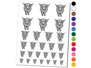 Shaggy Highland Cow Eating Grass Temporary Tattoo Water Resistant Fake Body Art Set Collection