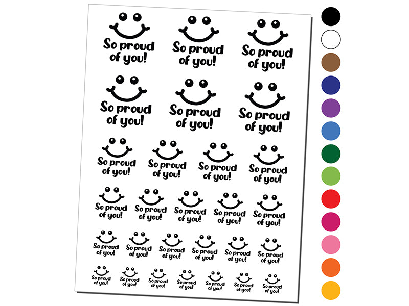 So Proud of You Smiley Face Teacher School Motivation Temporary Tattoo Water Resistant Fake Body Art Set Collection