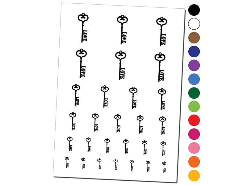 Vintage Heart Skeleton Key Love Temporary Tattoo Water Resistant Fake Body Art Set Collection