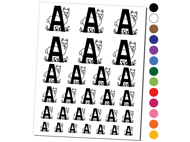 Animal Alphabet Letter A for Alpaca Temporary Tattoo Water Resistant Fake Body Art Set Collection