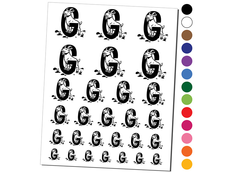 Animal Alphabet Letter G for Goat Temporary Tattoo Water Resistant Fake Body Art Set Collection