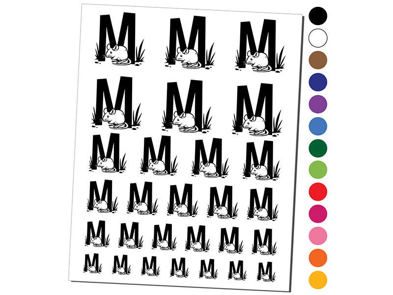 Animal Alphabet Letter M for Mouse Temporary Tattoo Water Resistant Fake Body Art Set Collection