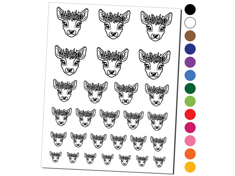 Deer Doe Wearing a Flower Crown Temporary Tattoo Water Resistant Fake Body Art Set Collection