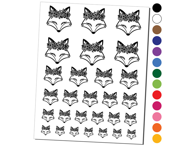 Fox Wearing a Flower Crown Temporary Tattoo Water Resistant Fake Body Art Set Collection